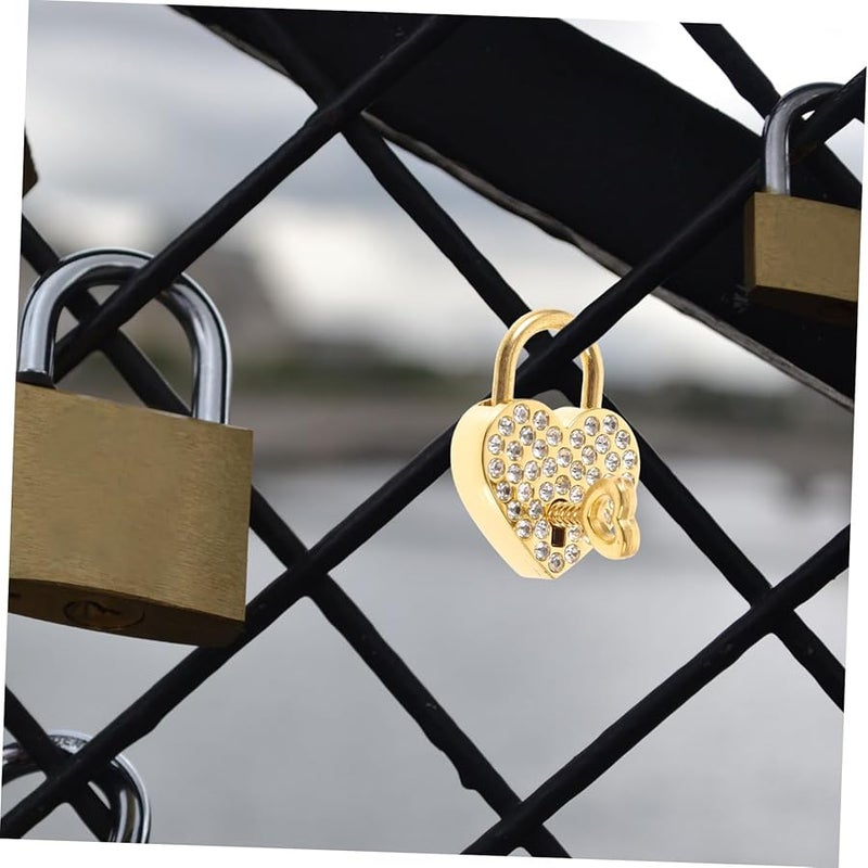 Heart Shaped Rhinestone Padlock With Keys For Jewelry Box Handbag Diary Travel - Image 4