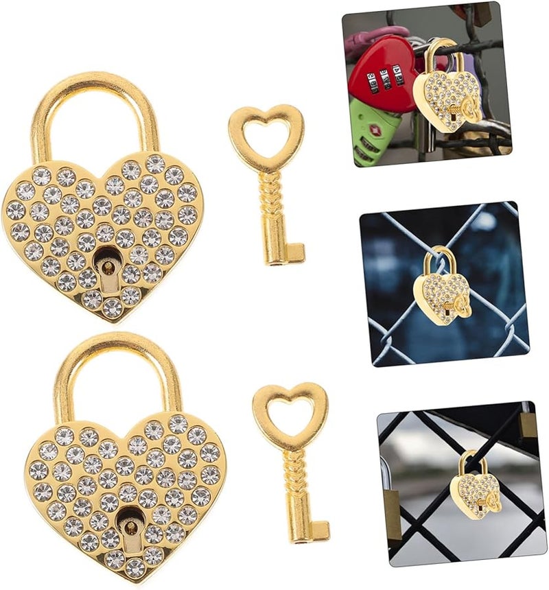 Heart Shaped Rhinestone Padlock With Keys For Jewelry Box Handbag Diary Travel - Image 3
