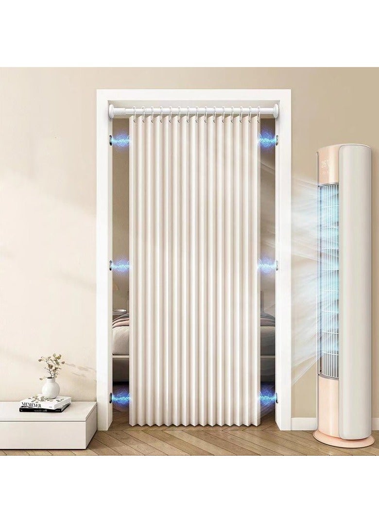 والالا ستارة باب أكورديون قابلة للتعديل، باب قابل للطي، ستارة فاصلة للغرفة، قضبان ستارة بدون توتر للحفر، قضيب فاصل حائطي يتضمن شفط مغناطيسي مزدوج الجوانب، قضيب 90-160 سم، ستارة 120*220 سم