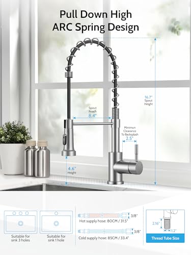 LUFEIDRA Kitchen Faucet with Pull Down Sprayer, High Arc Single Hole Single Handle Kitchen Sink Faucet with Sprayer for RV Camper, Brushed Nickel - Image 4