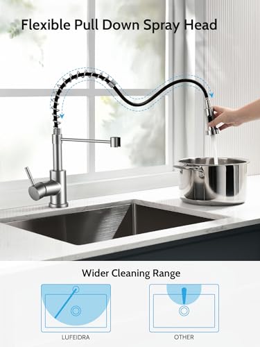 LUFEIDRA Kitchen Faucet with Pull Down Sprayer, High Arc Single Hole Single Handle Kitchen Sink Faucet with Sprayer for RV Camper, Brushed Nickel - Image 2