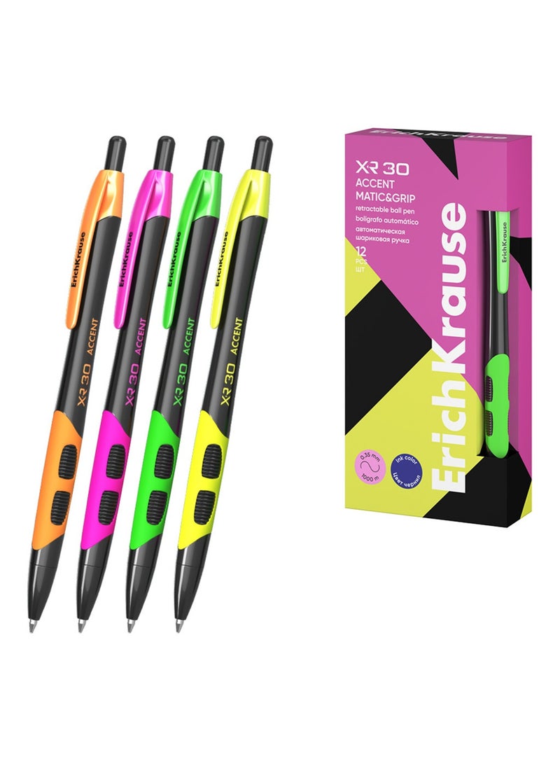 ErichKrause 12-Piece XR-30 Retractable Ballpoint Pen 0.7mm Tip Assorted Barrel Colours Blue Ink - Image 3