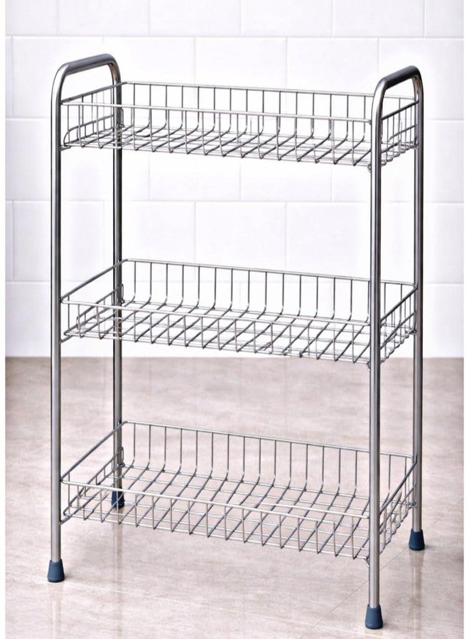 GLOCY 3-Tier Stainless Steel Kitchen Storage Rack, Multi-Purpose Organizer Shelf, Spice Jars Stand, Counter Organizer for Pantry Storage, 52x40x20, Silver - Image 2