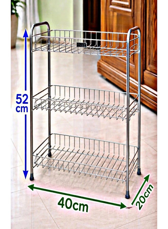 GLOCY 3-Tier Stainless Steel Kitchen Storage Rack, Multi-Purpose Organizer Shelf, Spice Jars Stand, Counter Organizer for Pantry Storage, 52x40x20, Silver - Image 5