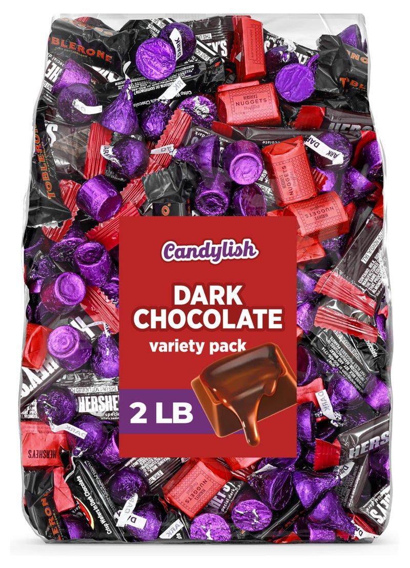 Dark Chocolate Candy Mix, 2 lb Bulk - Salted Caramel, Wafer Crisp, Nugget Truffle & Dark Bars - Individually Wrapped Candies for Gifting, Trick-or-Treating, Stocking Stuffers & Valentine Treats
