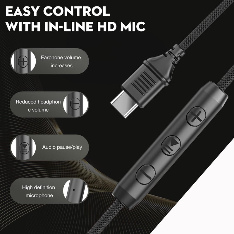 Bywulanda USB C Headphones with Mic and Volume Control, Over Ear Stereo Headsets for iPhone 15 16 Pro, Wired Foldable Headphones for Smartphones Chromebook Laptop Tablets Travel(Black) - Image 4