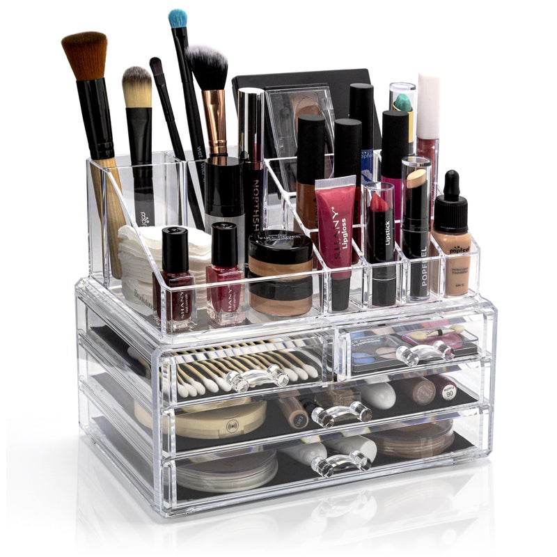 Brookstone Makeup Organizer Case â€“ Countertop Storage With Drawers, Acrylic Cosmetic Display Box, Vanity Desk Organizer For Accessories - Image 1