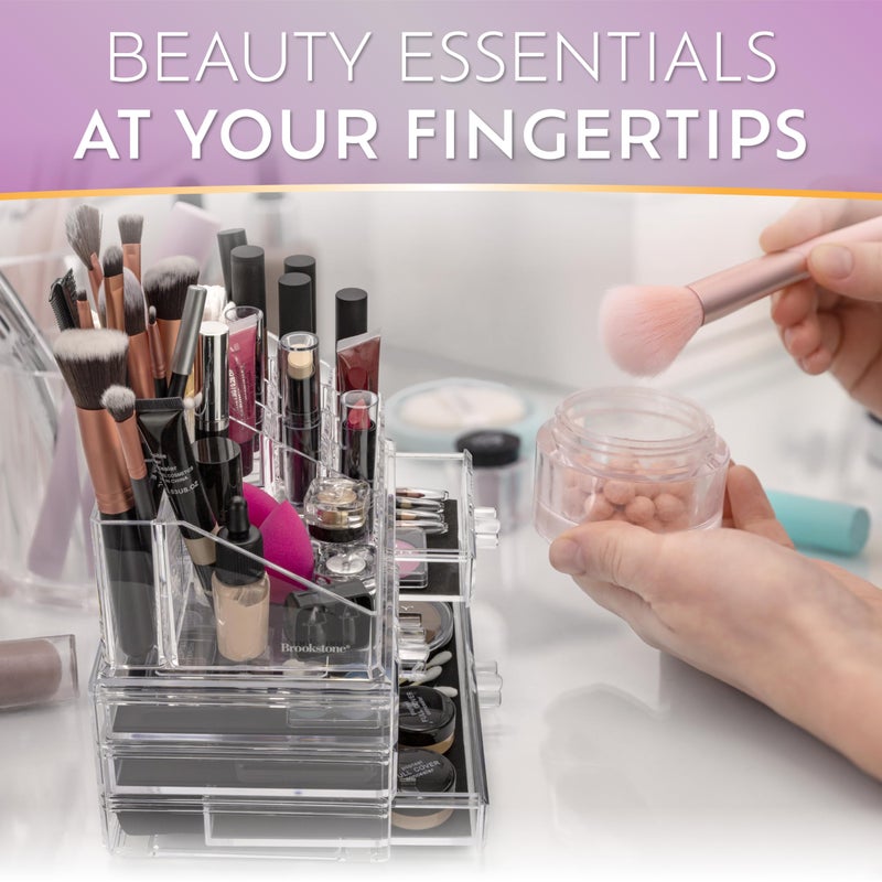 Brookstone Makeup Organizer Case â€“ Countertop Storage With Drawers, Acrylic Cosmetic Display Box, Vanity Desk Organizer For Accessories - Image 2