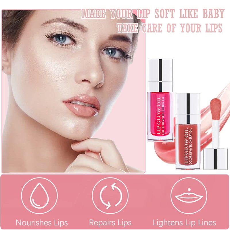 Aaiffey 2 Colors Hydrating Plumping Lip Glow Oil,Moisturizing Lip Oil Gloss Transparent Glossy Lip Gloss Primer Lip Tint for Lip Care and Dry Lip (012#+015#) - Image 3