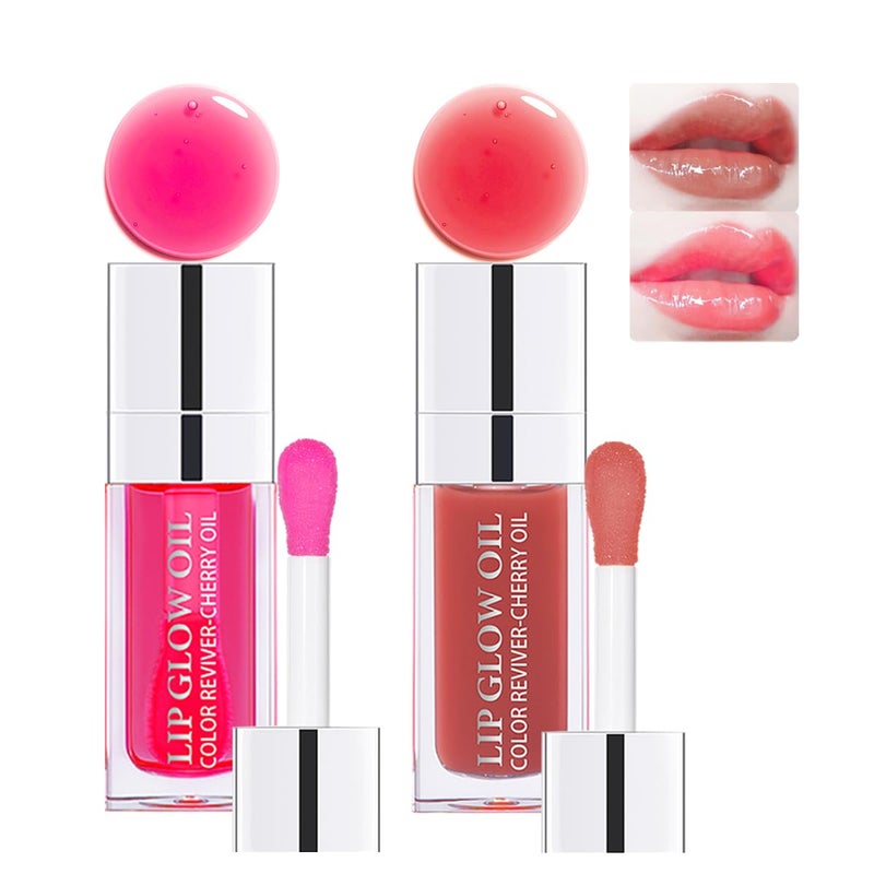 Aaiffey 2 Colors Hydrating Plumping Lip Glow Oil,Moisturizing Lip Oil Gloss Transparent Glossy Lip Gloss Primer Lip Tint for Lip Care and Dry Lip (012#+015#) - Image 1