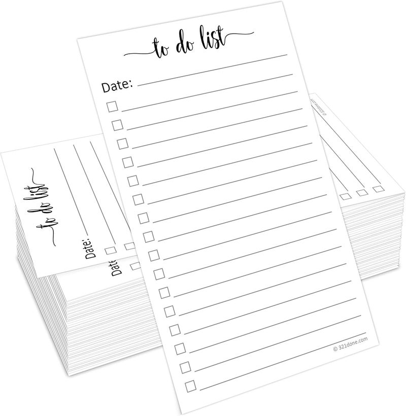 321Done To Do List Cards 3" x 5" (Set of 50) Vertical Index Cards, Double-Sided Notecards with Date To-Do Checklist - Thick Card Stock - Made in The USA, Simple Script - Image 1