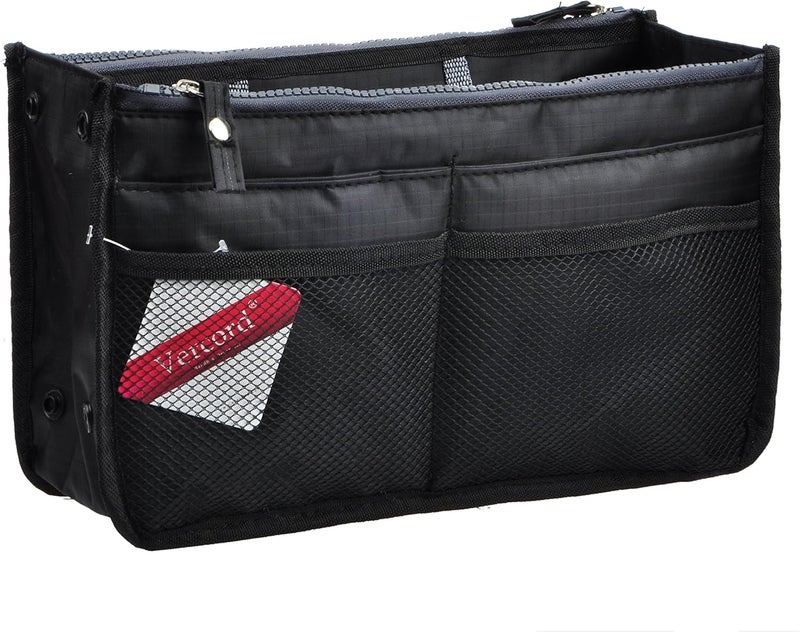 Vercord Updated Purse Handbag Organizer Insert Liner Bag in Bag 13 Pockets Black Medium - Image 1