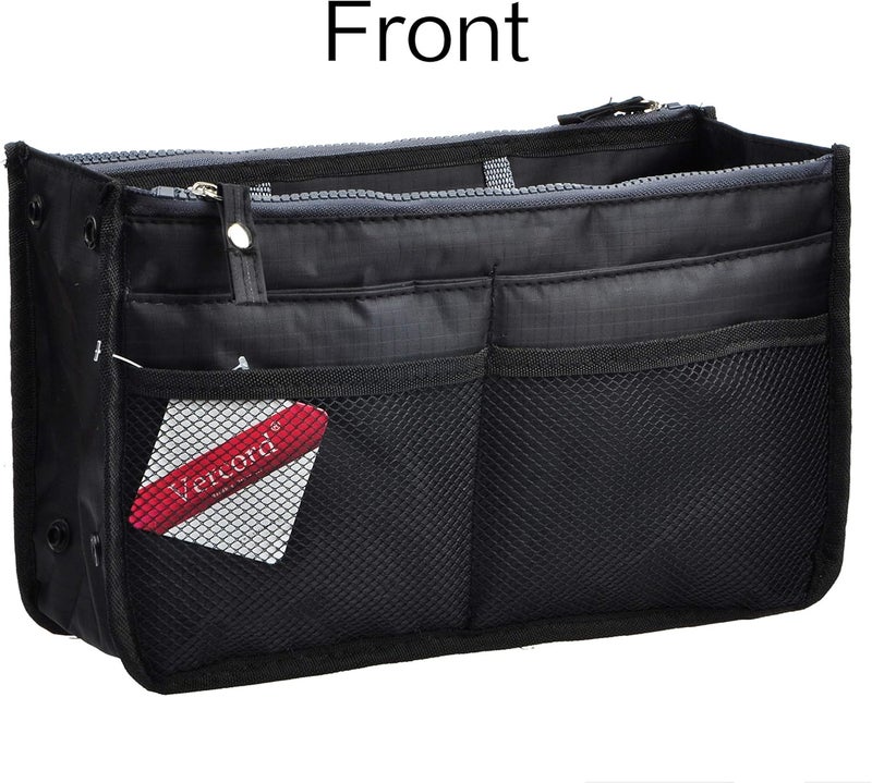 Vercord Updated Purse Handbag Organizer Insert Liner Bag in Bag 13 Pockets Black Medium - Image 4