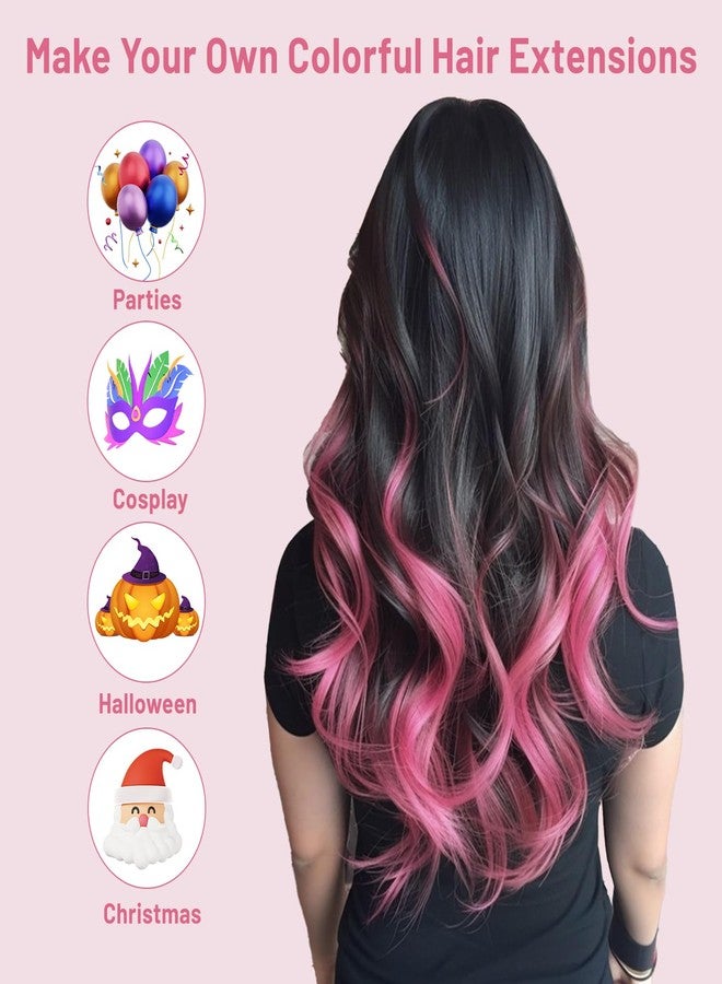 TOFAFA 16 Pcs Pink Hair Extensions Curly Wavy Clip in Synthetic Hair Extensions,Colorful Party Highlights Hairpiece Streak for Women Girls Cosplay Party Gift(Pink) - Image 2