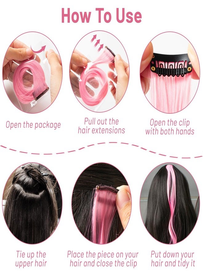 TOFAFA 16 Pcs Pink Hair Extensions Curly Wavy Clip in Synthetic Hair Extensions,Colorful Party Highlights Hairpiece Streak for Women Girls Cosplay Party Gift(Pink) - Image 4
