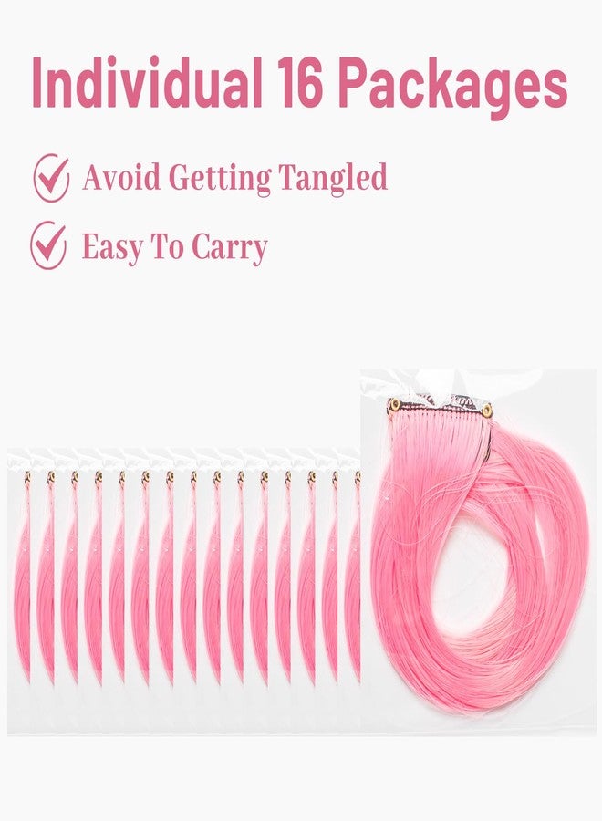 TOFAFA 16 Pcs Pink Hair Extensions Curly Wavy Clip in Synthetic Hair Extensions,Colorful Party Highlights Hairpiece Streak for Women Girls Cosplay Party Gift(Pink) - Image 5