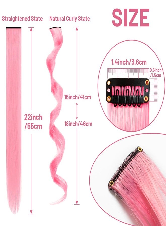 TOFAFA 16 Pcs Pink Hair Extensions Curly Wavy Clip in Synthetic Hair Extensions,Colorful Party Highlights Hairpiece Streak for Women Girls Cosplay Party Gift(Pink) - Image 3