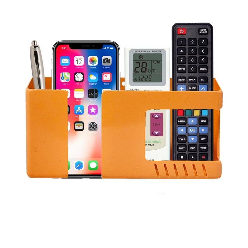 WALLVIEW TECH Wall Mobile Holder Multi-Purpose Stand for Wall Remote Holder & Smartphone Charging Stand for Charging Kitchen Organizer Rack Wall Mounted Useful Gadget-(Orange) - Image 1