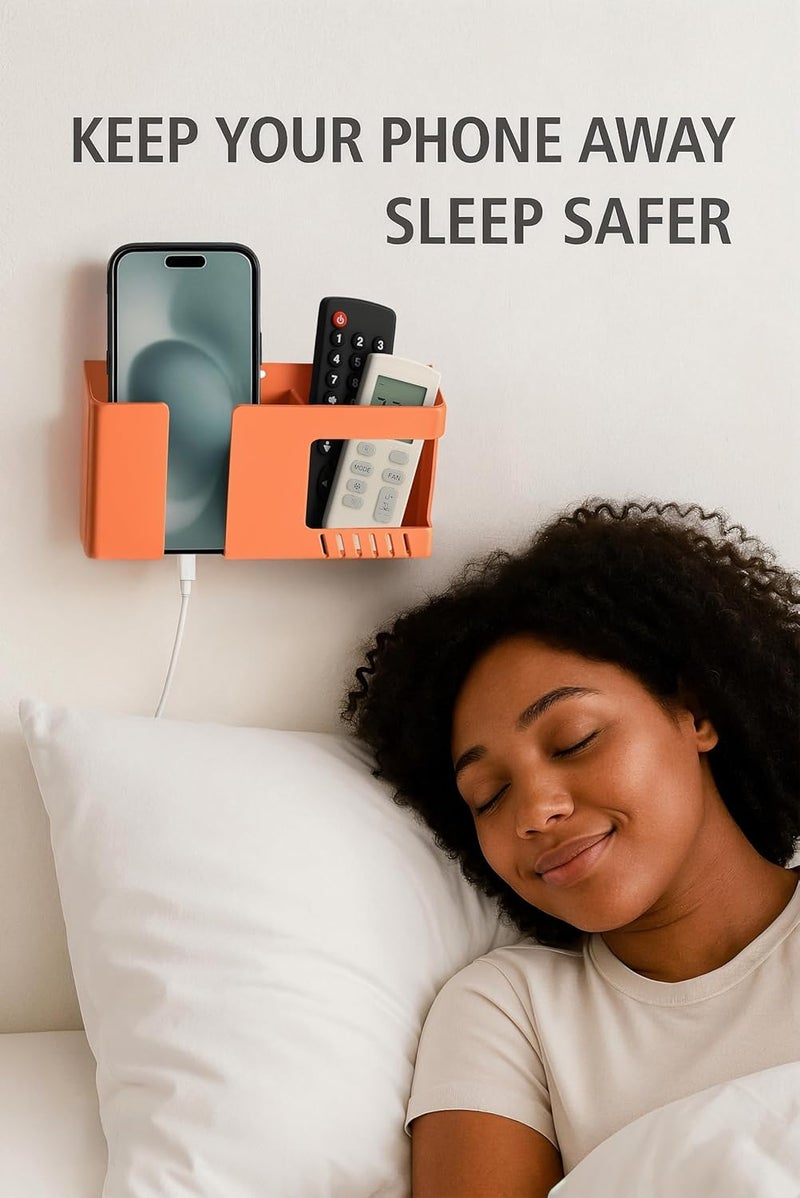 WALLVIEW TECH Wall Mobile Holder Multi-Purpose Stand for Wall Remote Holder & Smartphone Charging Stand for Charging Kitchen Organizer Rack Wall Mounted Useful Gadget-(Orange) - Image 2