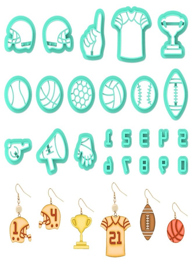 ORIGACH Football Clay Cutters, 14 Rugby Elements Polymer Clay Cutter Shapes with 10 Number Polymer Clay Stamps for Earring Jewelry Making - Image 1