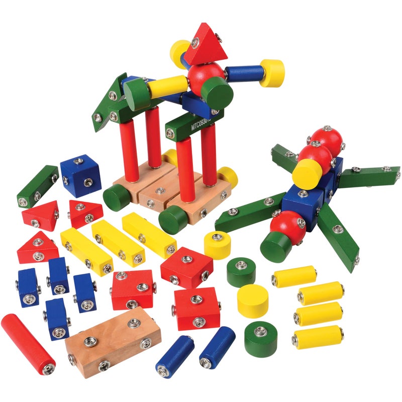 Constructive Playthings Childrens Snap N Play Building Blocks for Toddlers 35 Years with Drawstring Bag for Block Storage STEM Toys Durable Hardwood Manipulatives Multicolor 65 pcs - Image 2