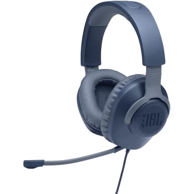 JBL QUANTUM 100 WIRED OVER-EAR GAMING HEADSET WITH A DETACHABLE VOICE-FOCUS BOOM MIC, QUANTUMSOUND SIGNATURE, LIGHTWEIGHT HEADBAND, MEMORY FOAM EAR CUSHION, PC AND GAMING CONSOLE COMPATIBLE - BLUE - Image 1