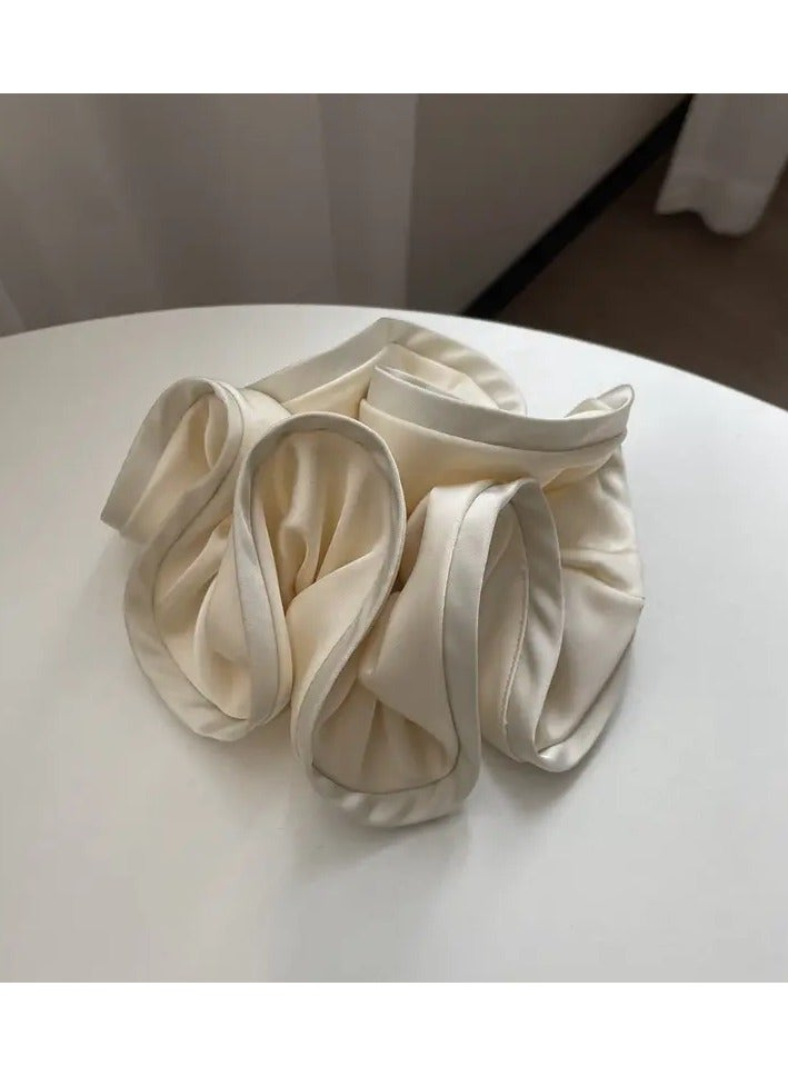 Rozino 4 PCS [Cozy Charm] Elegant French Design Satin Hair Scrunchies - Ruffled Edge Elastic Bands for Women, Minimalist Solid Color Hair Ties (Black, Beige, Brown) - 15cm Diameter, Soft Fabric Material, Stylish Hair Accessories, Cute Hair Accessories - Image 2