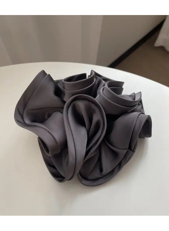 Rozino 4 PCS [Cozy Charm] Elegant French Design Satin Hair Scrunchies - Ruffled Edge Elastic Bands for Women, Minimalist Solid Color Hair Ties (Black, Beige, Brown) - 15cm Diameter, Soft Fabric Material, Stylish Hair Accessories, Cute Hair Accessories - Image 3