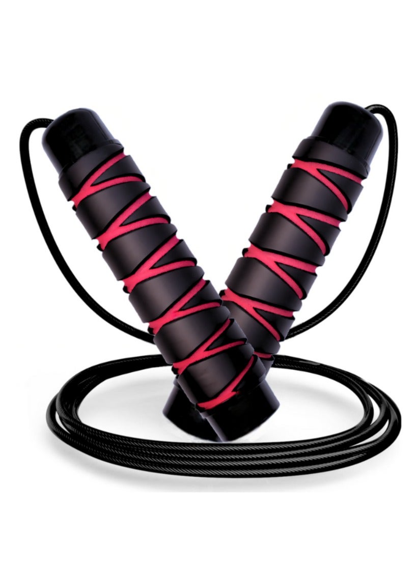 Heavy Duty Fitness Jump Rope | Black and Red | 114-inch Adjustable Length | PVC Construction, Ergonomic Grips | Ideal for Cardio, Strength Training, CrossFit, HIIT, Weight Loss, and Muscle Toning