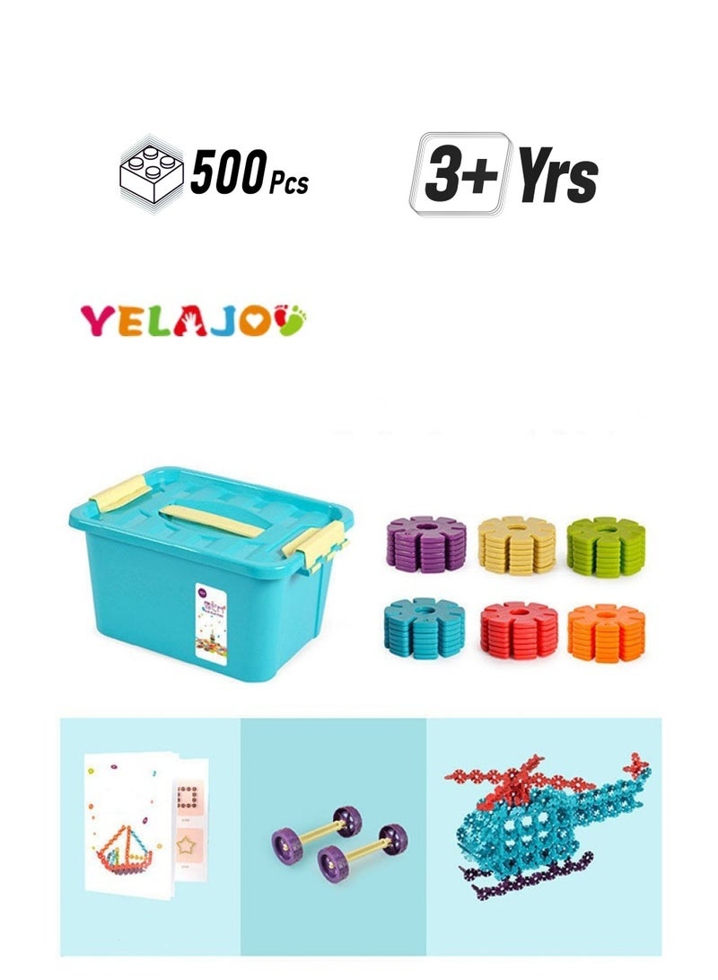 YelaJoy مجموعة أقراص بلاستيكية متشابكة مكونة من 500 قطعة - بديل إبداعي وتعليمي لكتل البناء - تم اختباره لسلامة الأطفال - لعبة STEM رائعة للأولاد والبنات - Image 1