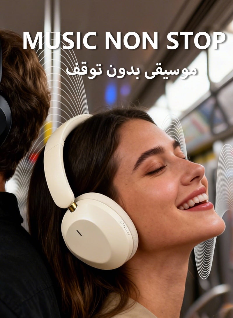 DUDAO X22MAX Bluetooth Over-Ear Headphones, Stereo Sound, 30H Playtime, Type-C Fast Charging, Foldable Design – Beige - Image 2