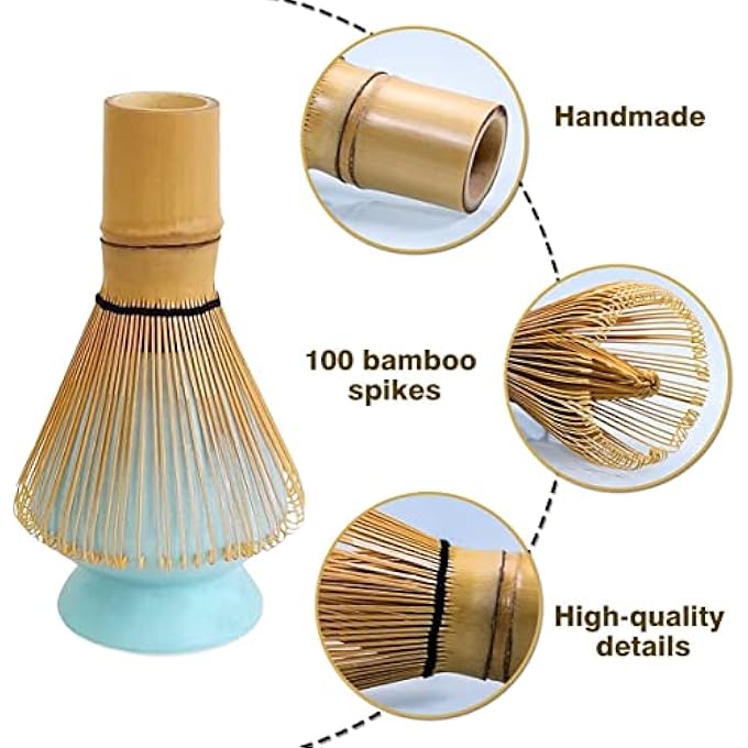 Antole 4Pcs Matcha Tea SetJapanese Matcha Etiquette Accessories With Bamboo Whisk Ceramic Whisk Holder And Bamboo Teaspoon Plastic Storage Jar - Image 3