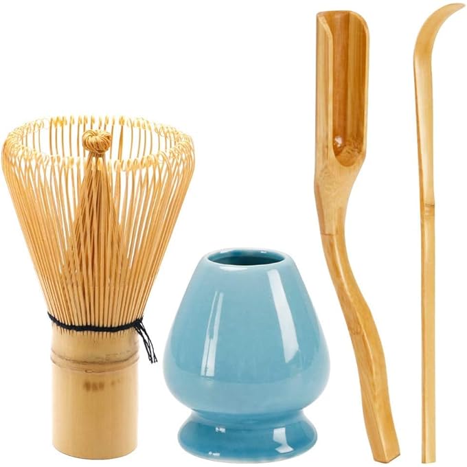 Antole 4Pcs Matcha Tea SetJapanese Matcha Etiquette Accessories With Bamboo Whisk Ceramic Whisk Holder And Bamboo Teaspoon Plastic Storage Jar - Image 1