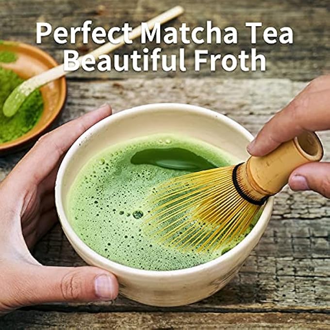 Antole 4Pcs Matcha Tea SetJapanese Matcha Etiquette Accessories With Bamboo Whisk Ceramic Whisk Holder And Bamboo Teaspoon Plastic Storage Jar - Image 5