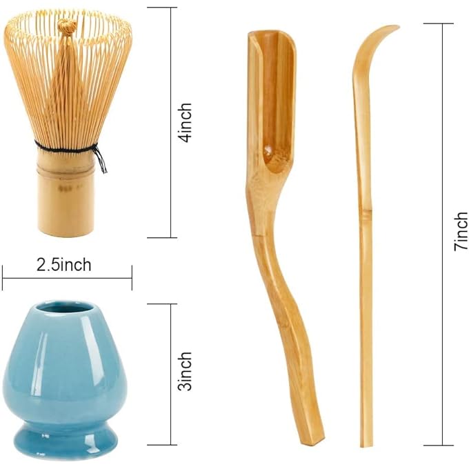 Antole 4Pcs Matcha Tea SetJapanese Matcha Etiquette Accessories With Bamboo Whisk Ceramic Whisk Holder And Bamboo Teaspoon Plastic Storage Jar - Image 2