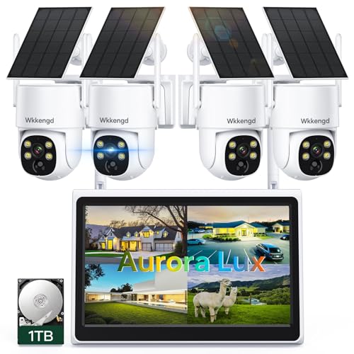 Wkkengd Solar Security Wireless Camera System with 10" Monitor, 2K F1.0 Super Aperture PTZ Battery Powered Cameras for Home Security, Pre-Installed 1TB HDD, Aurora Lux True Full Color Night Vison - Image 1