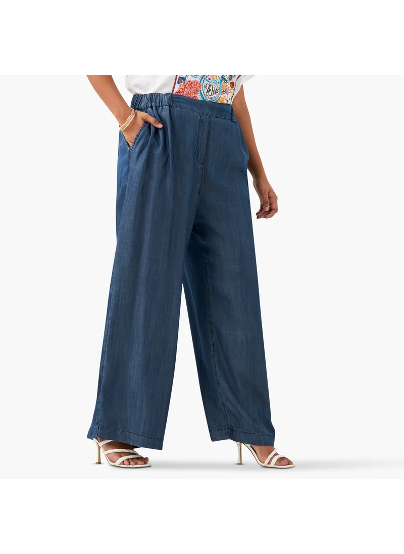 Ulla Popken Plus Size Ulla Popken Wide Leg Pants with Pockets