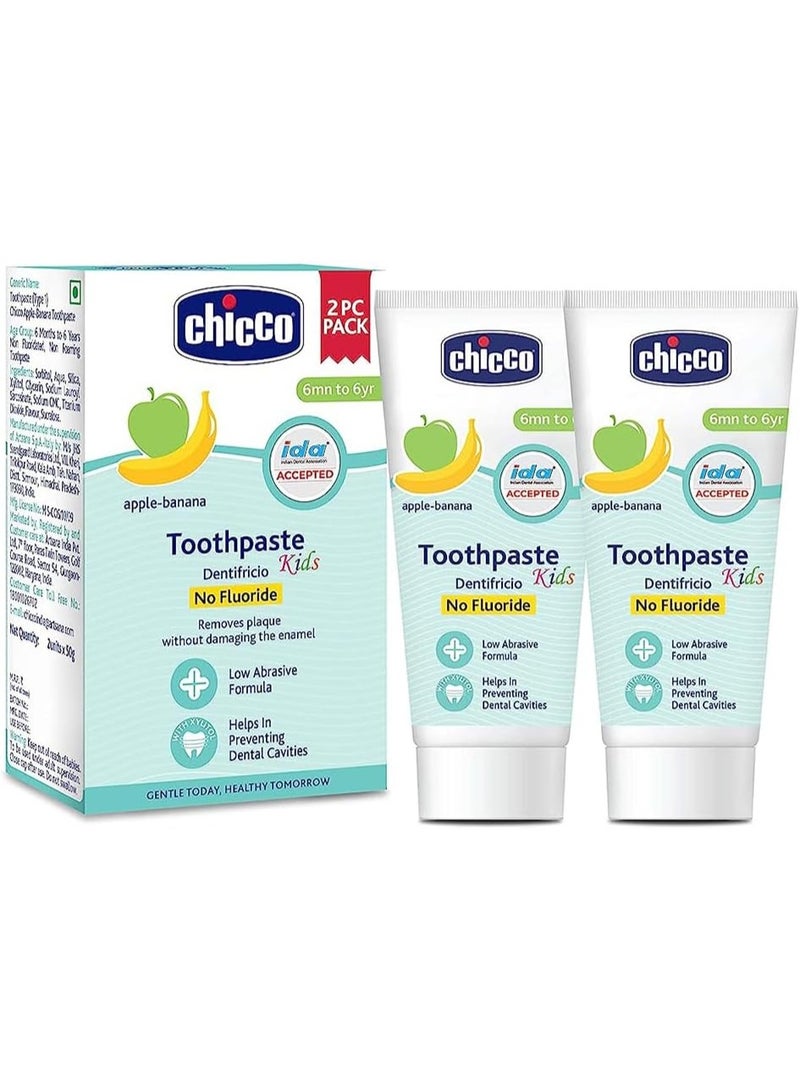 شيكو معجون أسنان شيكو للأطفال، مثالي للأطفال من عمر ٦ أشهر إلى ٦ سنوات، بنكهة التفاح والموز، ٥٠ غرامًا (عبوة من قطعتين) | خالٍ من الفلورايد وقليل الكشط | يزيل البلاك، ويساعد على منع التسوس | معتمد من قِبل الجمعية الدولية لأطباء الأسنان - Image 1