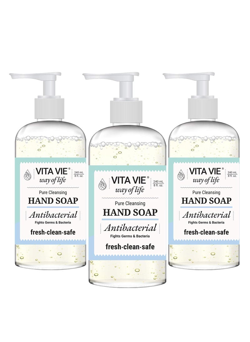 vita vie Hand Soap, 8 oz, 3-pack - Bulk Hand Cleansing Gel - Alcohol-free, Paraben-free, Sulfate-free, Cruelty-free - Made in America 