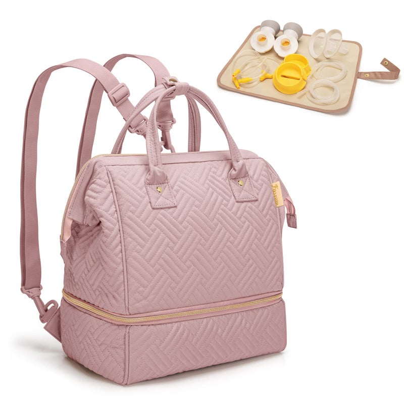 Fasrom Fasrom Small Breast Pump Bag Backpack with Cooler Compatible with Momcozy and Medela Pumps Pumping Tote with Waterproof Mat Pink 
