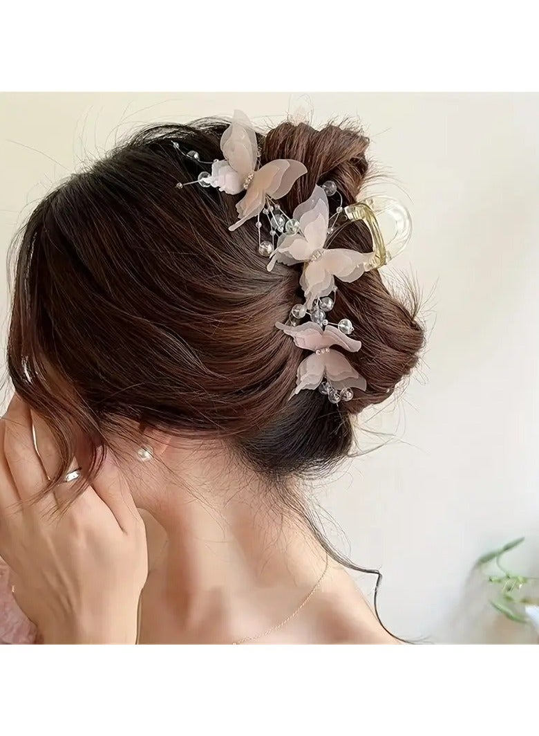 Goolsky 1 Elegant Butterfly Hair Clip with Sparkling Rhinestones & Beads - Chic Y2K Style Large Shark Clip for Women, Ideal for Weddings & Special Occasions, Perfect New Year Gift, Butterfly Hair Accessories - Image 1