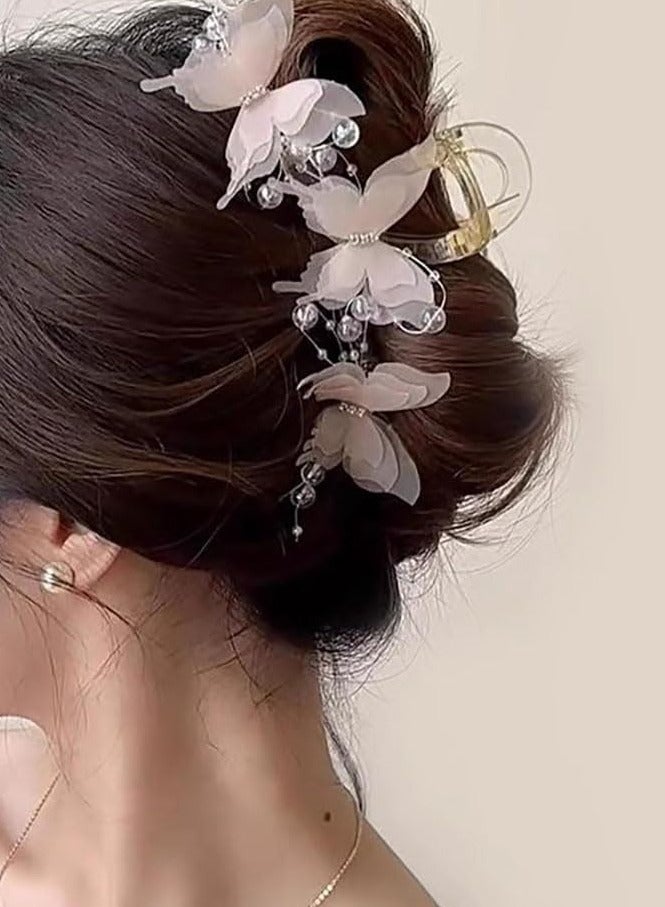 Goolsky 1 Elegant Butterfly Hair Clip with Sparkling Rhinestones & Beads - Chic Y2K Style Large Shark Clip for Women, Ideal for Weddings & Special Occasions, Perfect New Year Gift, Butterfly Hair Accessories - Image 5