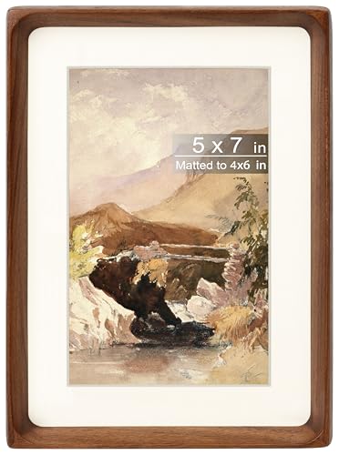 Gdfmsc 5x7 Picture Frame with Mat for 4x6 Natural Walnut Wood Handcrafted Rounded Corner with Real Glass Vertical or Horizontal Display Photo Gallery Wall Tabletop Frame - Image 1