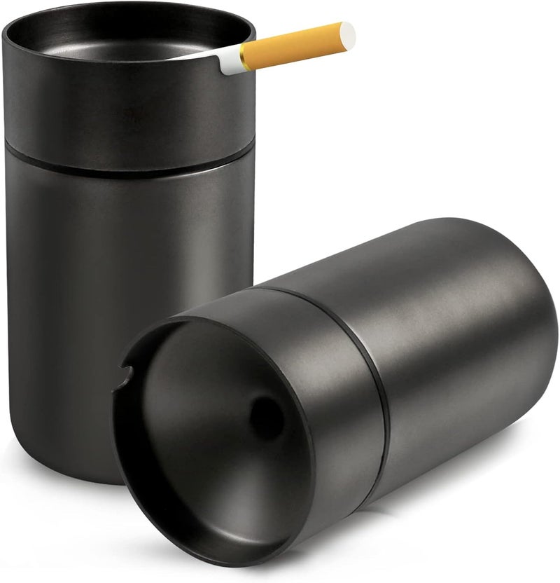 JOCHA Car Ashtray smell proof Stainless Steel Portable Smokeless Detachable Windproof Self Extinguishing Butt Bucket Ash Tray for Most Car Cup Holder for Outdoor Travel Home Office 2 PACK - Image 1