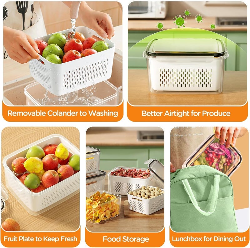 BRAVIK 4 PCS Large Fruit Containers for Fridge-Leakproof Food Containers with Removable Colander-Dishwasher (Size - 600ml_1400ml_2600ml_4500ml) - Image 4