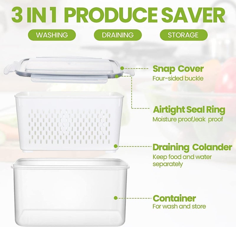 BRAVIK 4 PCS Large Fruit Containers for Fridge-Leakproof Food Containers with Removable Colander-Dishwasher (Size - 600ml_1400ml_2600ml_4500ml) - Image 5