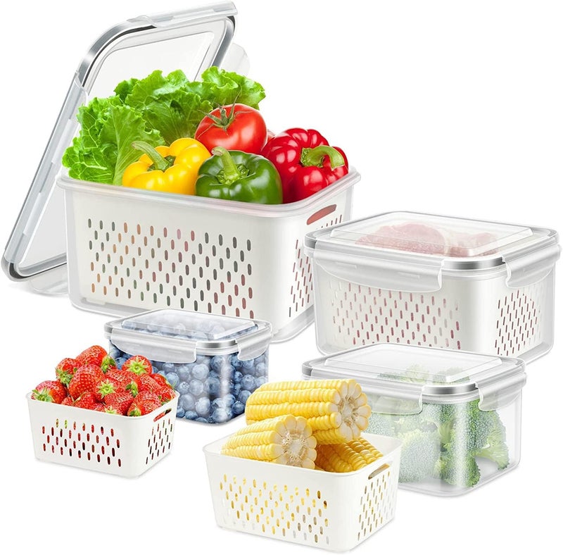 BRAVIK 4 PCS Large Fruit Containers for Fridge-Leakproof Food Containers with Removable Colander-Dishwasher (Size - 600ml_1400ml_2600ml_4500ml) - Image 1