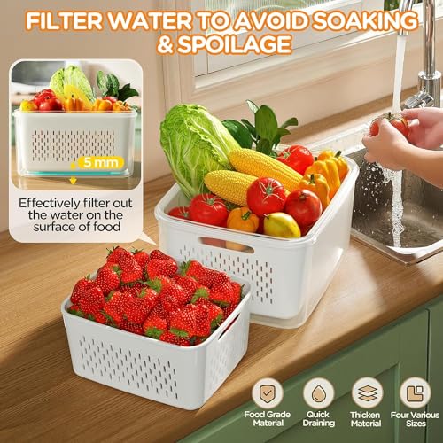 BRAVIK 4 PCS Large Fruit Containers for Fridge-Leakproof Food Containers with Removable Colander-Dishwasher (Size - 600ml_1400ml_2600ml_4500ml) - Image 3