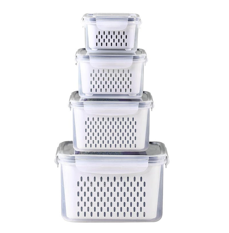 BRAVIK 4 PCS Large Fruit Containers for Fridge-Leakproof Food Containers with Removable Colander-Dishwasher (Size - 600ml_1400ml_2600ml_4500ml) - Image 2