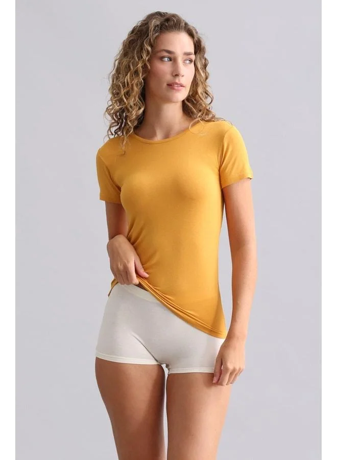Aytuğ Corn Modal by TENCEL VICTORIA Bicycle Neck Vanilla / Mustard T-Shirt.